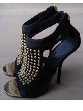 Giuseppe Zanotti Gold Studded Black Heel Booties Size 36 Designer Statement